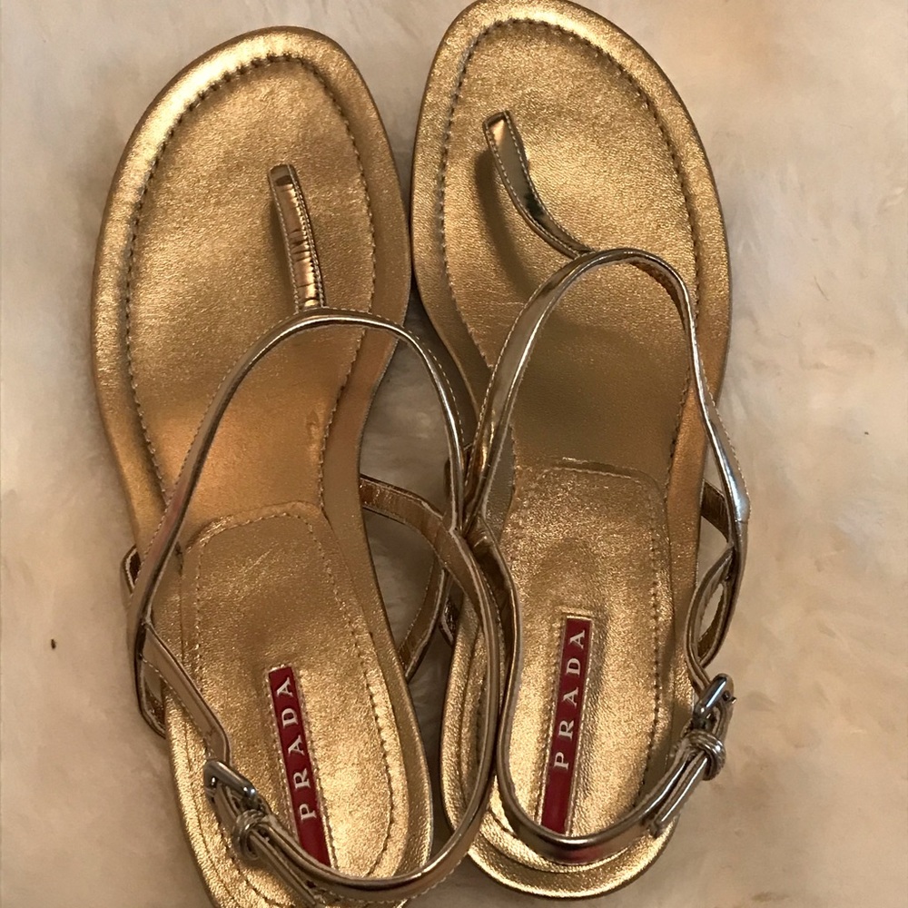 Prada sandals gold metallic